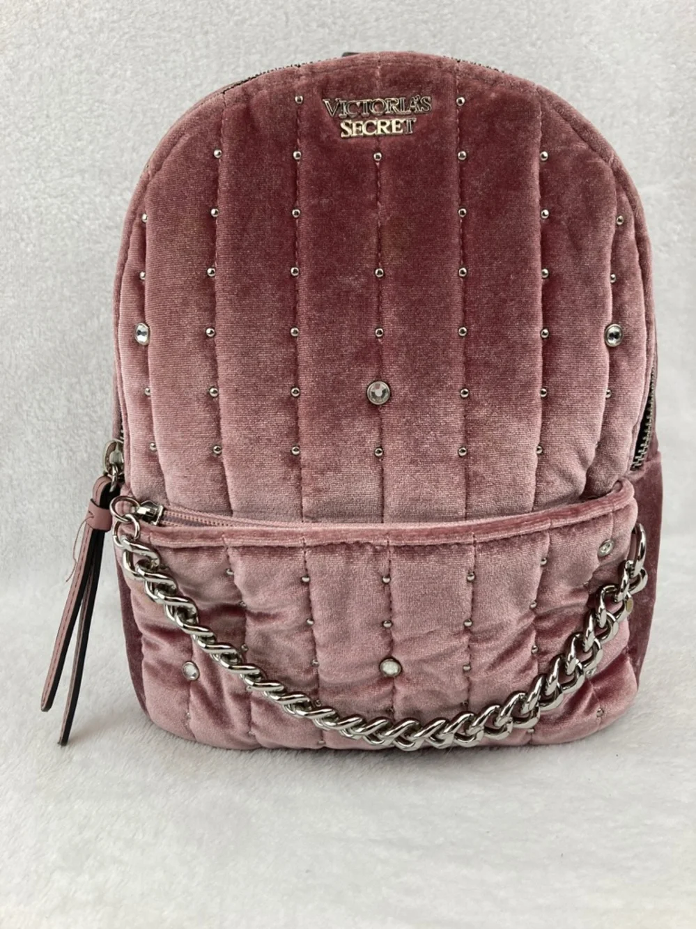 Victoria’s Secret Love Victoria Pink Velveteen Mini Backpack 10” x 8” - Picture 3 of 16